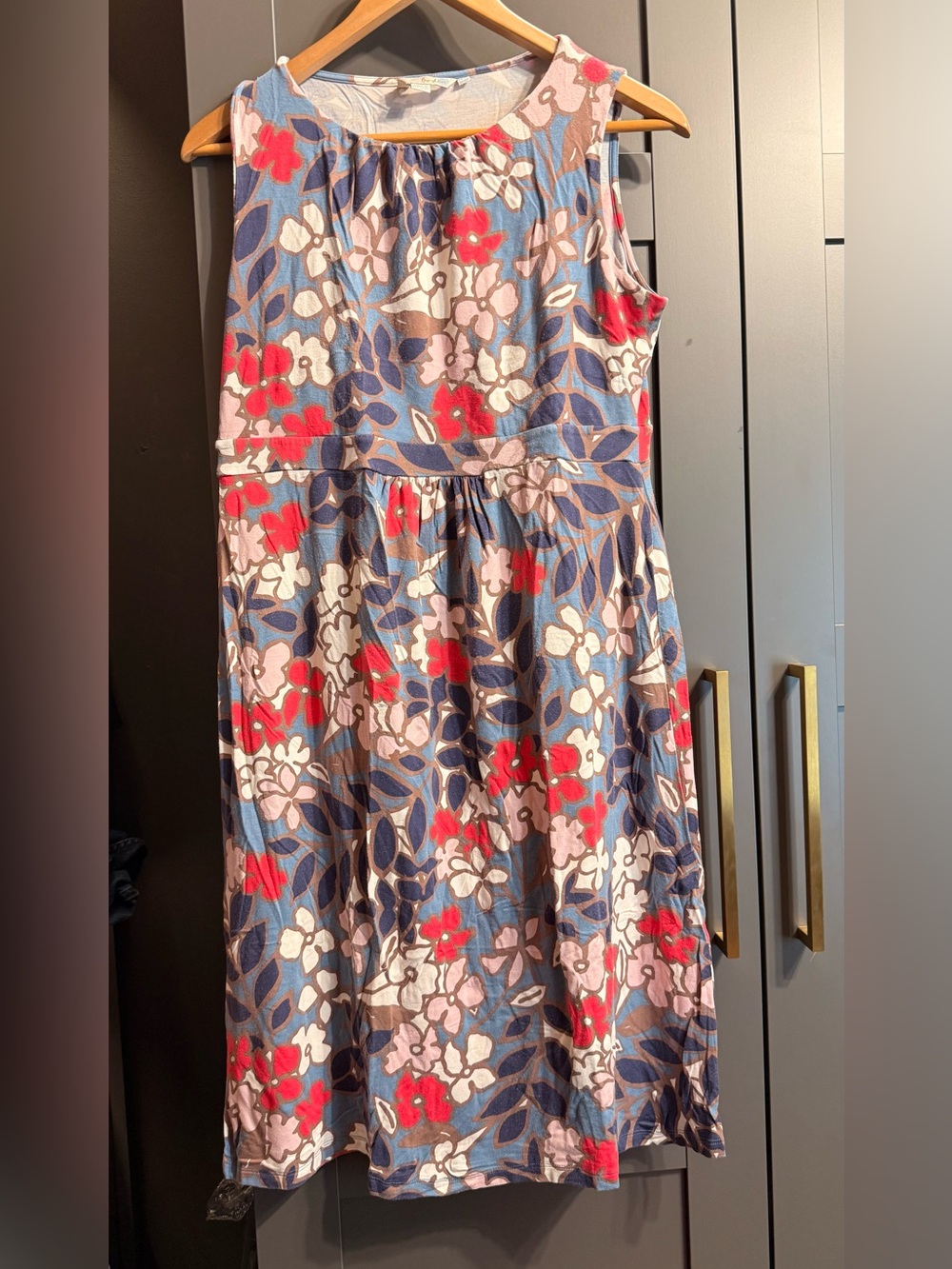 Boden Sleeveless Midi Dress in Blue, Red & Pink Floral